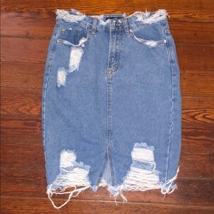 Distressed Denim Skirt